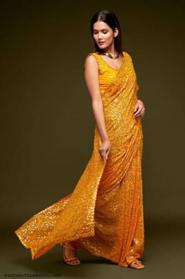 Honey Yellow Georgette Multiple Sequence Embroidery The Starlite Sarees Vol 1 By Zeel Clothing