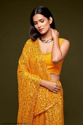Honey Yellow Georgette Multiple Sequence Embroidery The Starlite Sarees Vol 1 By Zeel Clothing
