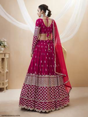 Hot Pink Georgette Sequence Zari Embroidered Work Lehenga Expression Vol 1 by Zeel Clothing