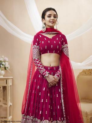 Hot Pink Georgette Sequence Zari Embroidered Work Lehenga Expression Vol 1 by Zeel Clothing