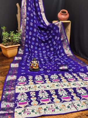 KALASH New Premium And High Quality Comfortable Bandhej Silk Drapes That Is Super Stylish And Pretty in Purple colour