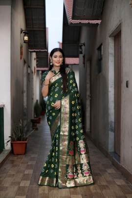 KALASH New Premium And High Quality,Comfortable Bandhej Silk Drapes That Is Super Stylish And Pretty  in Green colour