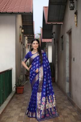 KALASH New Premium And High Quality Comfortable Bandhej Silk Drapes That Is Super Stylish And Pretty  in Blue colour