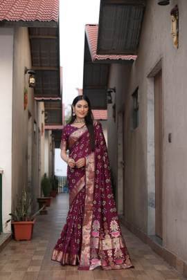 KALASH New Premium And High Quality Comfortable Bandhej Silk Drapes That Is Super Stylish And Pretty in Maroon colour