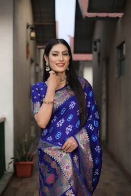 KALASH New Premium And High Quality Comfortable Bandhej Silk Drapes That Is Super Stylish And Pretty  in Blue colour