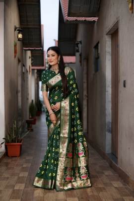 KALASH New Premium And High Quality,Comfortable Bandhej Silk Drapes That Is Super Stylish And Pretty  in Green colour