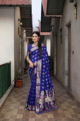 KALASH New Premium And High Quality Comfortable Bandhej Silk Drapes That Is Super Stylish And Pretty  in Blue colour