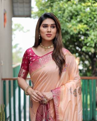 KAMLIKA  Beautiful Trendly Collection In Dola Silk Sarees With All Over Unique Butta Designs And Contrast Rich Weaving Pallu And Contrast Border  in L