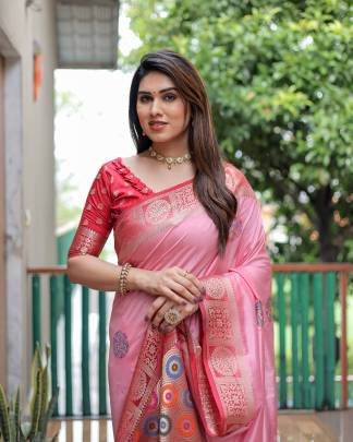 KAMLIKA  Beautiful Trendly Collection In Dola Silk Sarees With All Over Unique Butta Designs And Contrast Rich Weaving Pallu And Contrast Border  in l