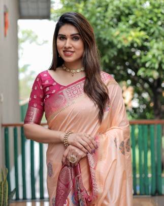 KAMLIKA  Beautiful Trendly Collection In Dola Silk Sarees With All Over Unique Butta Designs And Contrast Rich Weaving Pallu And Contrast Border  in L