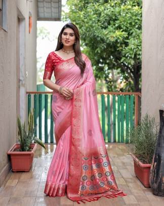 KAMLIKA  Beautiful Trendly Collection In Dola Silk Sarees With All Over Unique Butta Designs And Contrast Rich Weaving Pallu And Contrast Border  in l