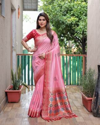 KAMLIKA  Beautiful Trendly Collection In Dola Silk Sarees With All Over Unique Butta Designs And Contrast Rich Weaving Pallu And Contrast Border  in l