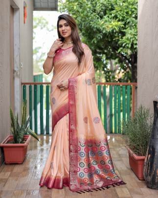 KAMLIKA  Beautiful Trendly Collection In Dola Silk Sarees With All Over Unique Butta Designs And Contrast Rich Weaving Pallu And Contrast Border  in L