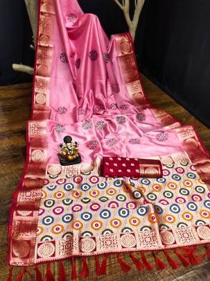 KAMLIKA  Beautiful Trendly Collection In Dola Silk Sarees With All Over Unique Butta Designs And Contrast Rich Weaving Pallu And Contrast Border  in l