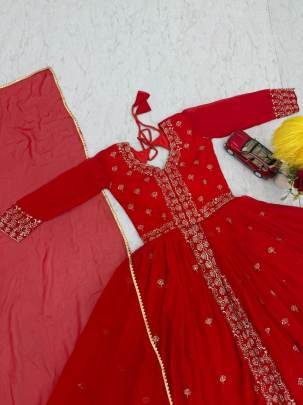Launching Embroidered Gown Embroidery Sequence Work In Red Colour