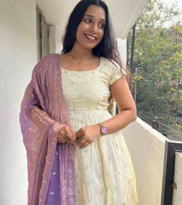 Launching Embroidered Gown Embrodery Sequence Work IN Cream Colour Gown And purple Colour Dupatta