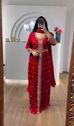 Launching Embroidered Gown Embroidery Sequence Work In Red Colour