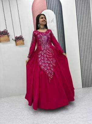 Launching Embroidered Gown Heavy Embrodery Sequence Work In Rani Colour 