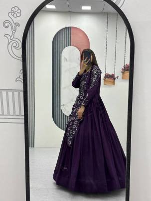 Launching Embroidered Gown Heavy Embrodery Sequence Work In Purple Colour