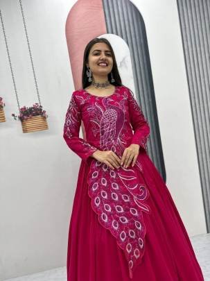 Launching Embroidered Gown Heavy Embrodery Sequence Work In Rani Colour