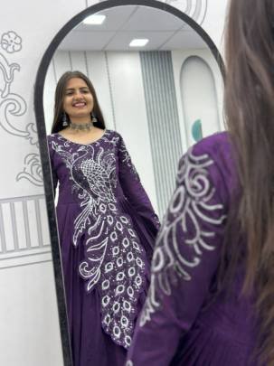 Launching Embroidered Gown Heavy Embrodery Sequence Work In Purple Colour