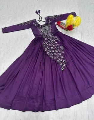 Launching Embroidered Gown Heavy Embrodery Sequence Work In Purple Colour