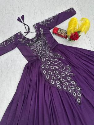 Launching Embroidered Gown Heavy Embrodery Sequence Work In Purple Colour