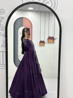 Launching Embroidered Gown Heavy Embrodery Sequence Work In Purple Colour