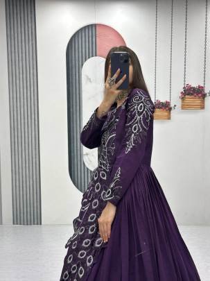 Launching Embroidered Gown Heavy Embrodery Sequence Work In Purple Colour