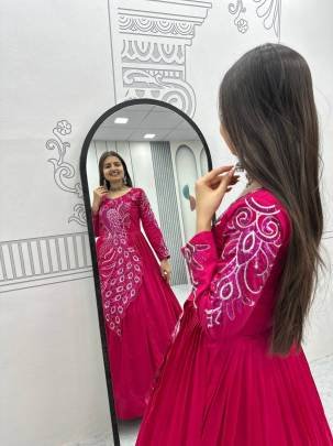 Launching Embroidered Gown Heavy Embrodery Sequence Work In Rani Colour