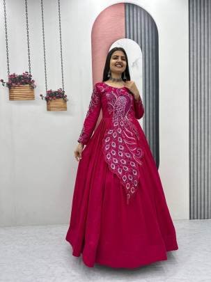 Launching Embroidered Gown Heavy Embrodery Sequence Work In Rani Colour