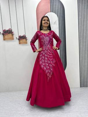 Launching Embroidered Gown Heavy Embrodery Sequence Work In Rani Colour