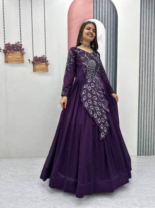 Launching Embroidered Gown Heavy Embrodery Sequence Work In Purple Colour