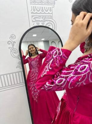 Launching Embroidered Gown Heavy Embrodery Sequence Work In Rani Colour