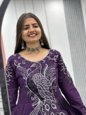 Launching Embroidered Gown Heavy Embrodery Sequence Work In Purple Colour