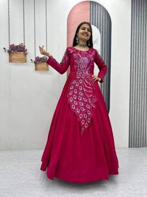 Launching Embroidered Gown Heavy Embrodery Sequence Work In Rani Colour