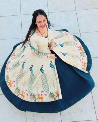 Launching Festival Special crop top embroidery trade and sequence In Green And White Colour 