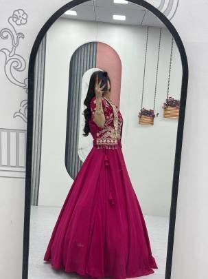 Launching Festival Special Crop Top Lehenga Embroidery Thread and Sequence Work In Red Colour