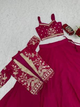 Launching Festival Special Crop Top Lehenga Embroidery Thread and Sequence Work In Red Colour