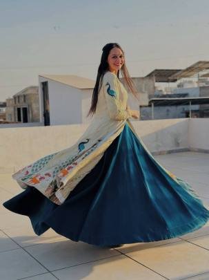 Launching Festival Special crop top embroidery trade and sequence In Green And White Colour