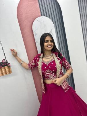 Launching Festival Special Crop Top Lehenga Embroidery Thread and Sequence Work In Red Colour