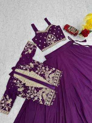 Launching Festival Special Crop Top Lehenga Embroidery Thread and Sequence Work In Purplr Colour