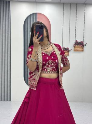 Launching Festival Special Crop Top Lehenga Embroidery Thread and Sequence Work In Red Colour