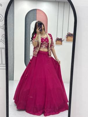 Launching Festival Special Crop Top Lehenga Embroidery Thread and Sequence Work In Red Colour