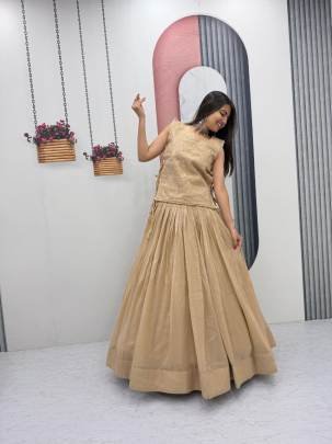 Launching Festival Special lengha choli Whith blouse and Jacket in Tan Colour