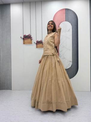 Launching Festival Special lengha choli Whith blouse and Jacket in Tan Colour