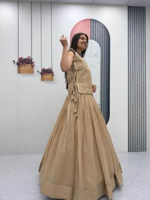 Launching Festival Special lengha choli Whith blouse and Jacket in Tan Colour