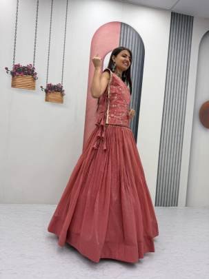 Launching Festival Special lengha choli Whith blouse and Jacket in Pink Colour