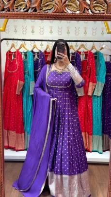 Launching New Jacquard Gown by Surati Fabrics in Purple Colour 