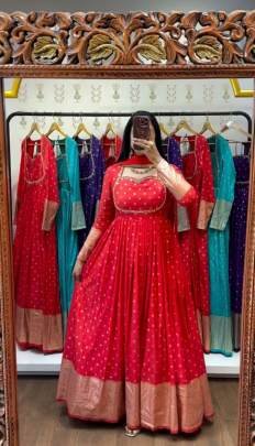 Launching New Jacquard Gown by Surati Fabrics in Red Colour 